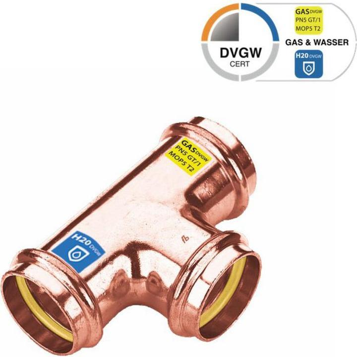 Actual product image Sanpro Pressfitting copper T-piece same outlets - contour, size V 18 (T-connection)