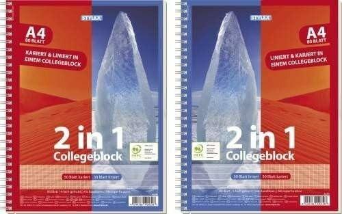 Image du produit Stylex Bloc de travail Duo A4 quadrillé/linéaire 50/30 feuilles (A4, Quadrillé, À rayures, Couverture rigide)