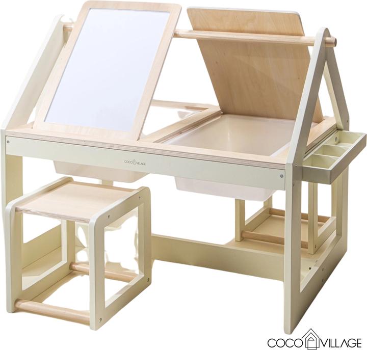 Actual product image Coco Village Multifunction Wooden Art & Sensory Table With 2 chairs