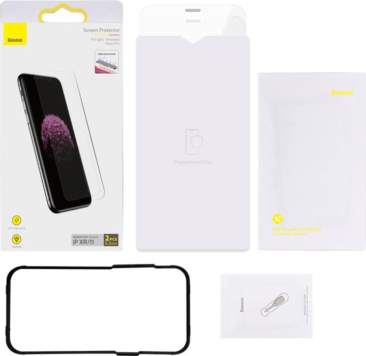 Actual product image Baseus All-glass Porcelain Crystal Dust-proof Film for iP11 (2 pcs., Apple iPhone 11, Apple iPhone XR)