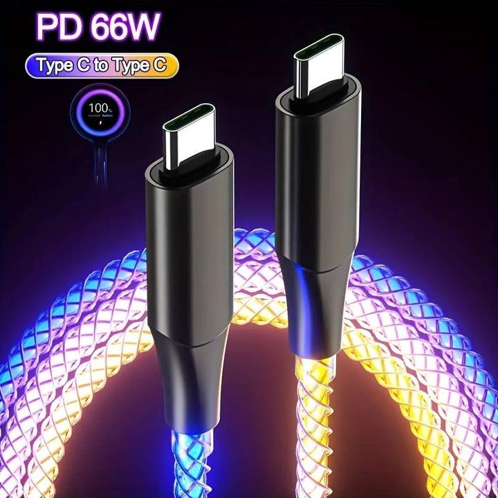 Produktbild PhoneLook Ladekabel USB-C zu USB-C 66W 1 Meter mit LED-Licht Stromfluss Multicolor (1 m, 66 W)