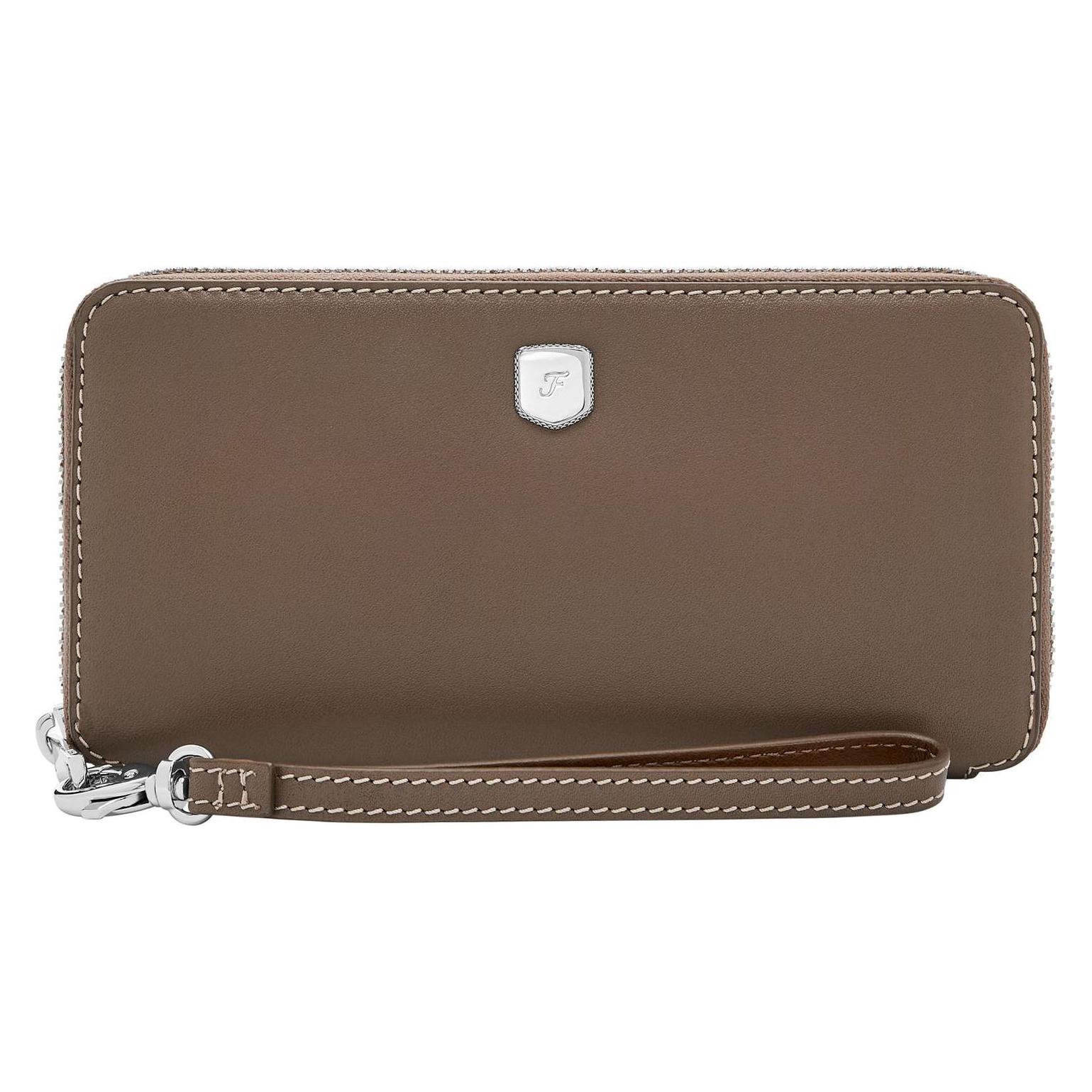 Fossil, Vrouwen, Portemonnee, Lennox Leren Nylon Handtas Mit Zip Continental Portemonnee Und Ritsvak, Bruin