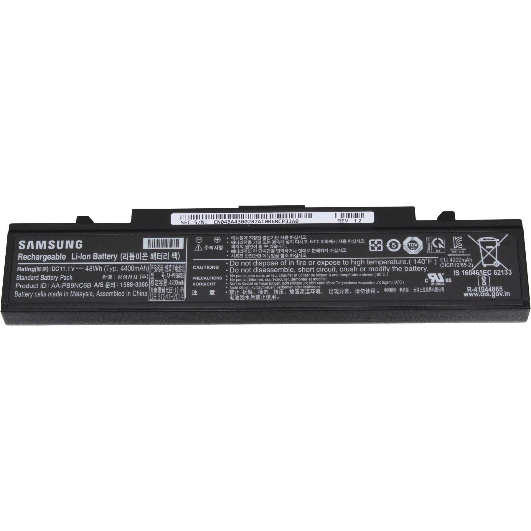 Samsung AA-PB9NS6W (6 Zellen, 4400 mAh), Notebook Akku, Schwarz