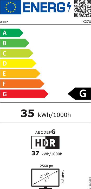 Energie-Label Acer Predator X27U OLED (2560 x 1440 Pixel, 26.50")