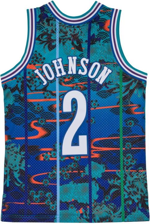 Actual product image Mitchell & Ness Swingman Mesh Jersey Charlotte Hornets ASIAN Larry Johnson (M)
