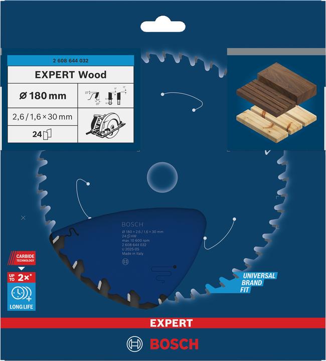 Immagine prodotto Bosch Professional Zubehör Lama circolare Expert per legno, 180 x 30 x 2,6 mm, 24