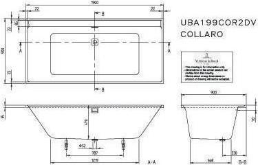 Produktbild Villeroy & Boch V&B Einbauwanne COLLARO 1900x900 m Ab u Überlgrt. bl matt we (190 cm, 90 cm)