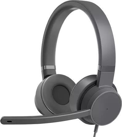 Actual product image Lenovo GXD1C99243 headphones/headset Wired Head-band Calls/Music USB Type-C Grey (ANC, Cable)