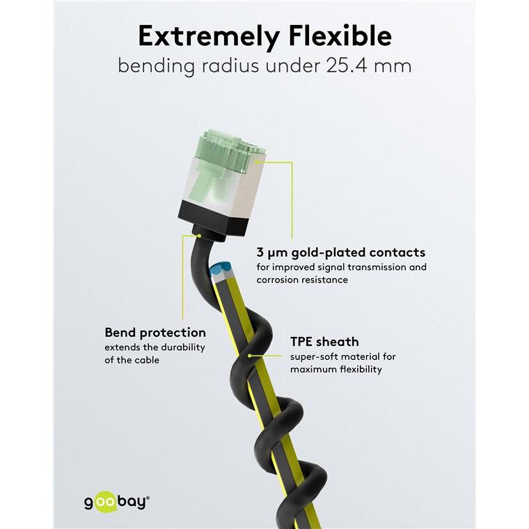 Thumbnail - Goobay Ultraflexibles CAT 8.1 Patchkabel, slim, U/FTP, schwarz (U/FTP, CAT8.1, 0.25 m), Netzwerkkabel
