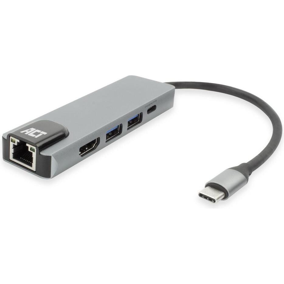 ACT AC7091 (USB-C, 5 Ports), Dockingstation + USB Hub, Grau