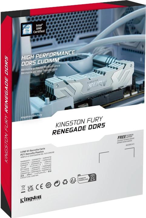 Produktbild Kingston 24GB 8800MT/s DDR5 CL42 CUDIMM FURY Renegade White (1 x 24GB, 8800 MHz, DDR5-RAM, DIMM)