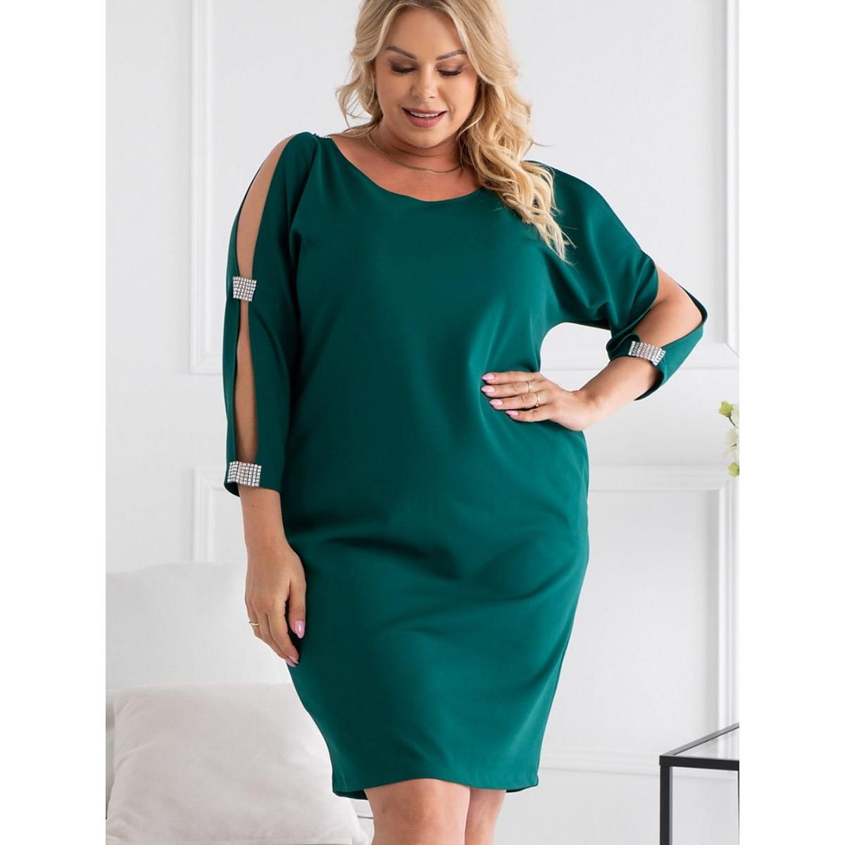 Karko, Damen, Kleider, Plus-Size Kleider, Grün, (38, 39, 40)