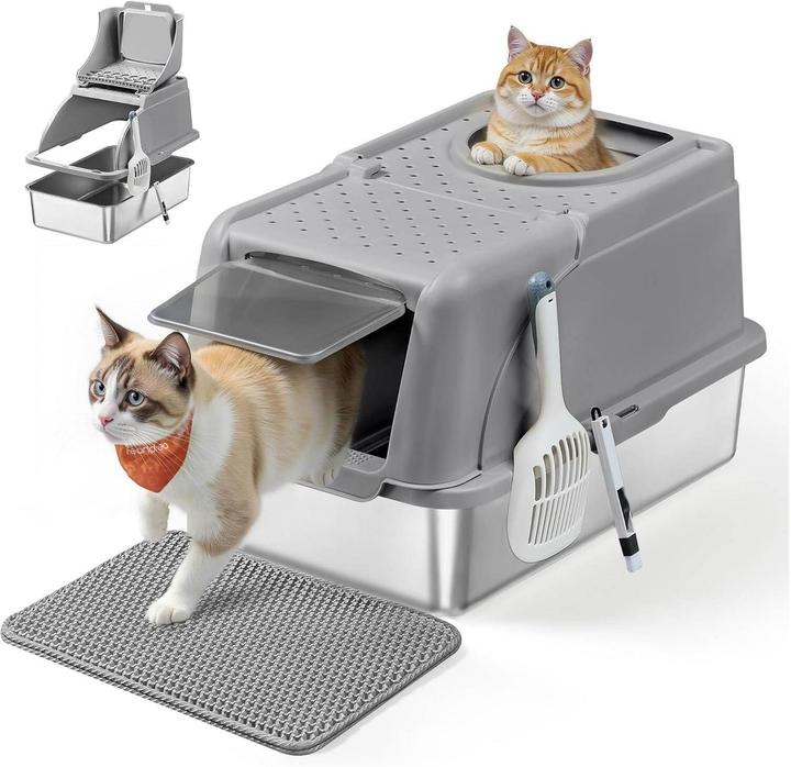 Feandrea Katzentoilette Edelstahl XL 61 x 41 x 36.5 cm (Bac à litière fermé)