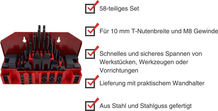 Immagine prodotto Paulimot Spannpratzen-Set 58-teilig M8 / 10 mm im Wandhalter (64 mm)