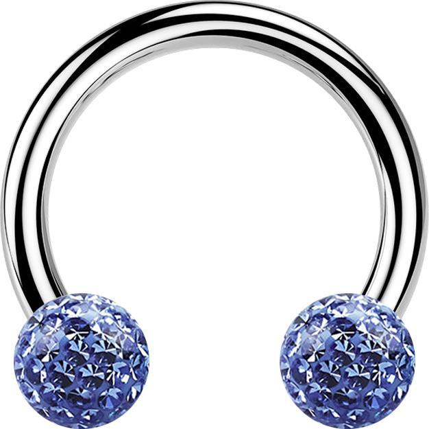 Actual product image Star Piercing Circular barbell silver with two crystal balls light blue epoxy protective layer (without brass, Surgical steel 316L)