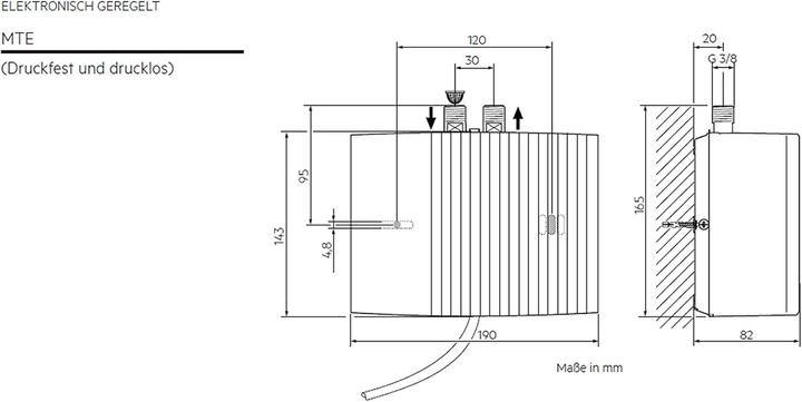 Produktbild AEG Haustechnik MTE 350 Elektronischer Klein-Durchlauferhitzer nur fürs Handwaschbecken, 3,5 kW, mit Stecker, VDE