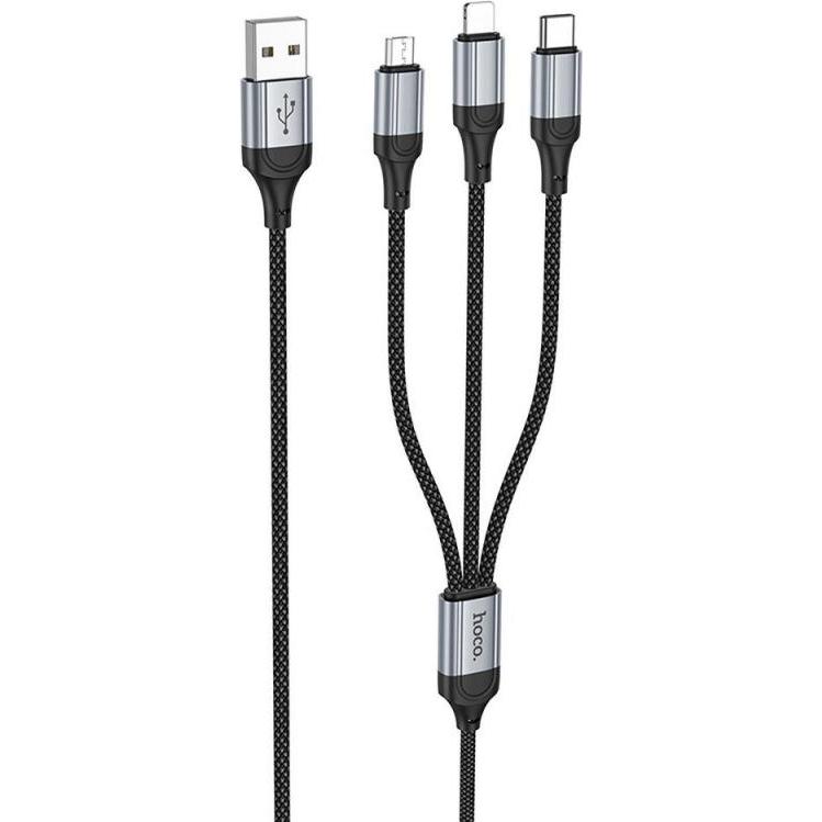 Hoco Cable cable 3in1 USB A to Lightning / Micro USB / Type C 2,4A X102 1 m black (1 m), Cavo USB