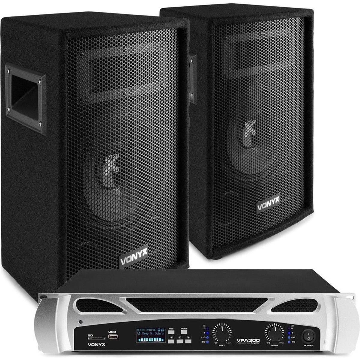 Vonyx DJ Set - Installazione audio DJ per i DJ principianti - altoparlanti SL8 e VPA300 (Attivo), Altoparlante PA, Nero