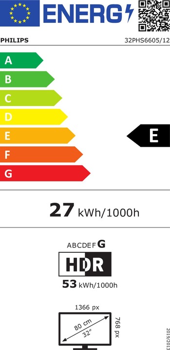 Energy Label Philips 32PHS6605 (32", PHS6605, LCD, HD, 2020)