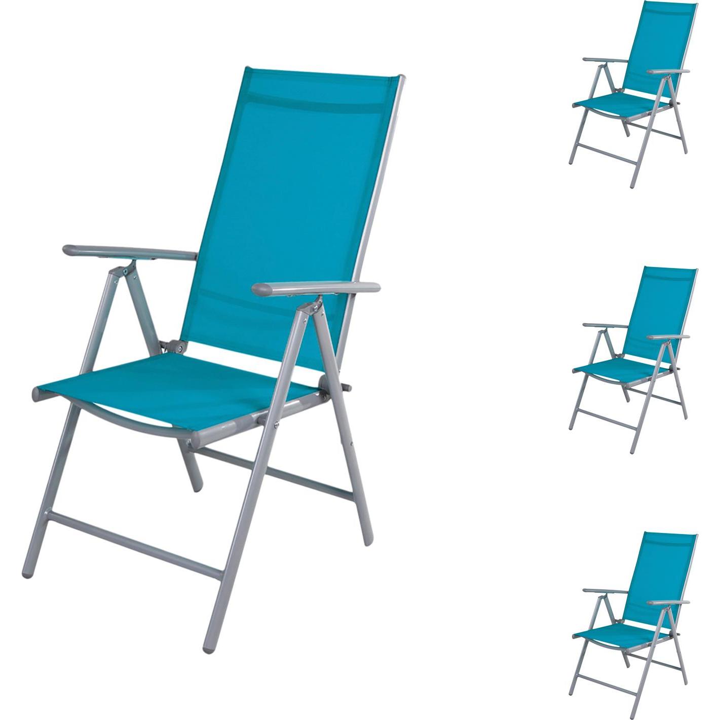 Mojawo, Gartenstühle, 4er Set Garten Klappstuhl Aluminium - Textilen Silbergrau/Petrol