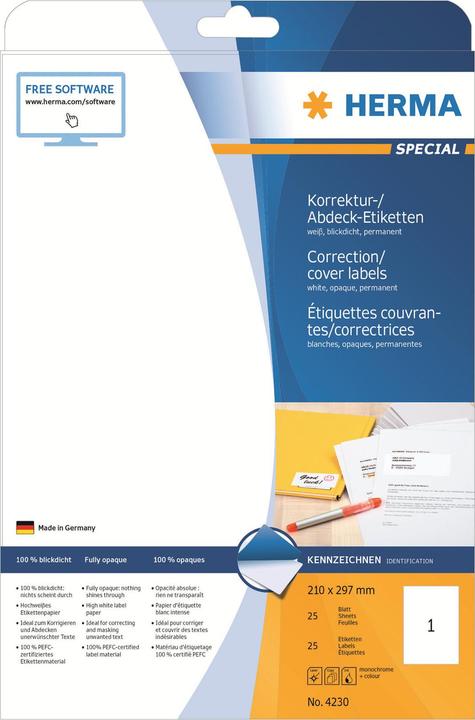 Produktbild HERMA Korrektur- und Abdeck-Etiketten A4