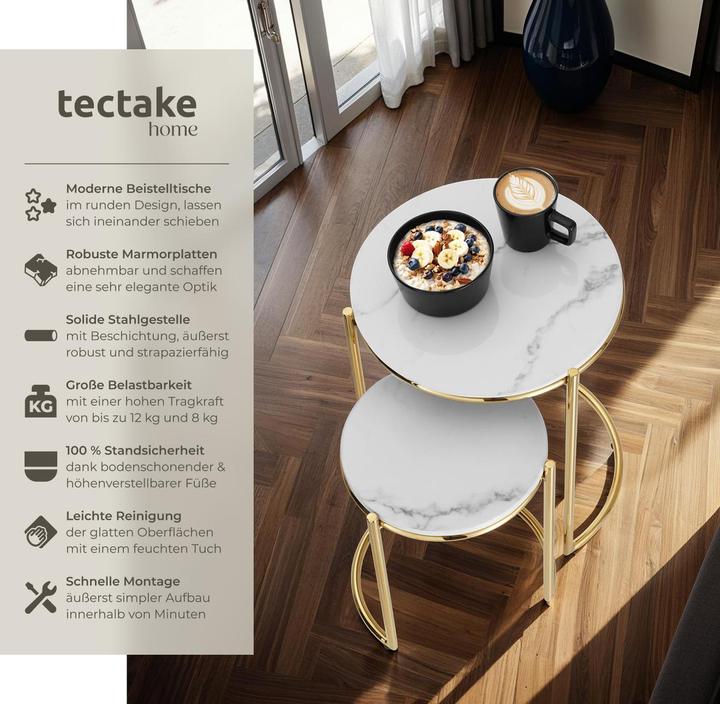 Actual product image tectake Side table Ellsa, marble top, steel frame
