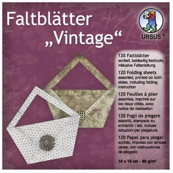 Ursus, Bastelpapier, Faltblätter Vintage 80g/qm 10x10cm VE=120 Blatt 10 Motive (80 g/m², 1 x)
