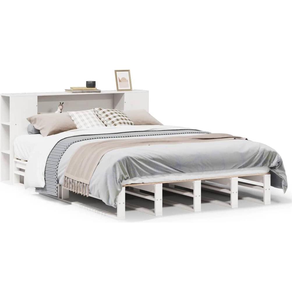 VidaXL, Bett, Massivholzbett Holzbett Bett mit Regal ohne Matratze Weiss 200x200cm (200 x 200 cm)