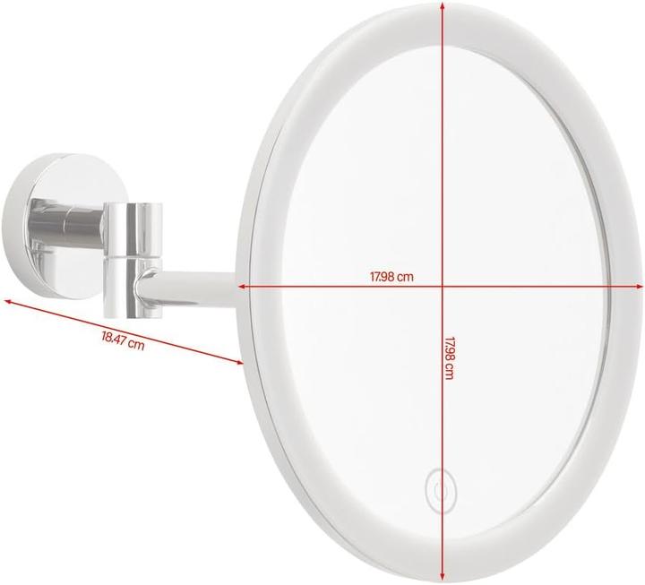 Produktbild tesa VISIOON LED-Kosmetikspiegel mit Beleuchtung, 5-fach-Vergröss. - Wandmontage ohne Bohren, Chrom