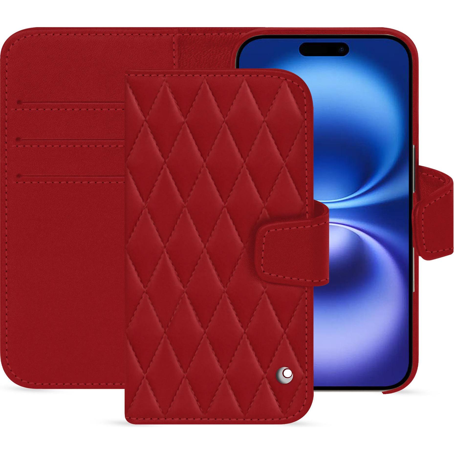 Noreve Lederschutzhülle Apple iPhone 16 (Apple iPhone 16), Smartphone Hülle, Rot
