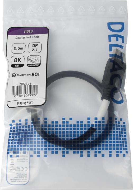 Actual product image Deltaco DisplayPort cable, DP 2.1, 8K DP80, 0.5m - Black (0.50 m)