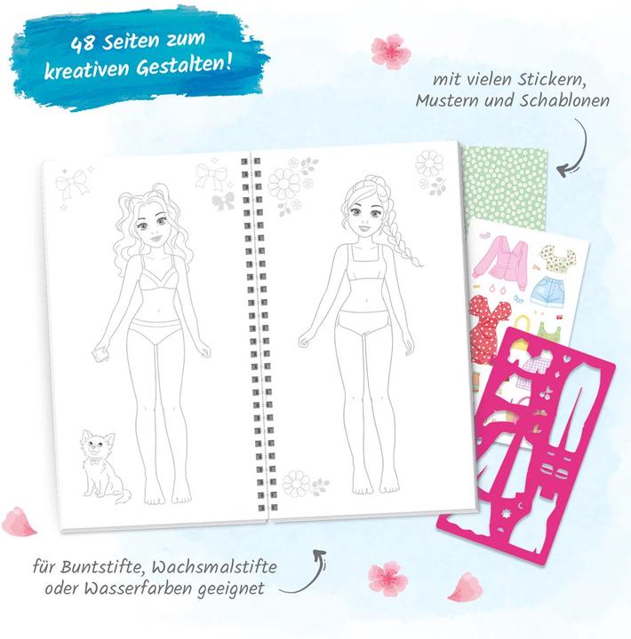 Image du produit Livre de coloriage avec pochoirs et autocollants Mon Style Romantique