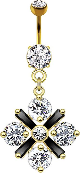 Image du produit Star Piercing Banane plaquée or 14k avec pendentif croix de fleurs en cristal (Laiton, Acier chirurgical 316L)