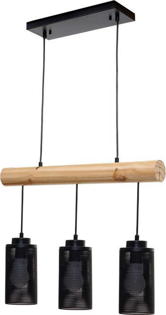 Swisshandel24 Hanging Lamp, Industrial Vintage Solid Wood Metal Black - 3 Tube Lamp Shades (E27)