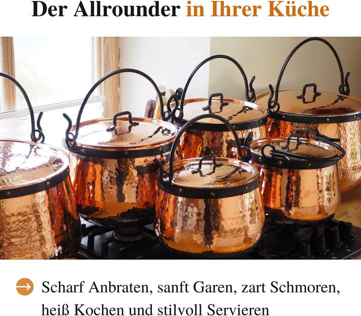 Copper Garden Kupferkessel 10 L mit Henkel und Deckel