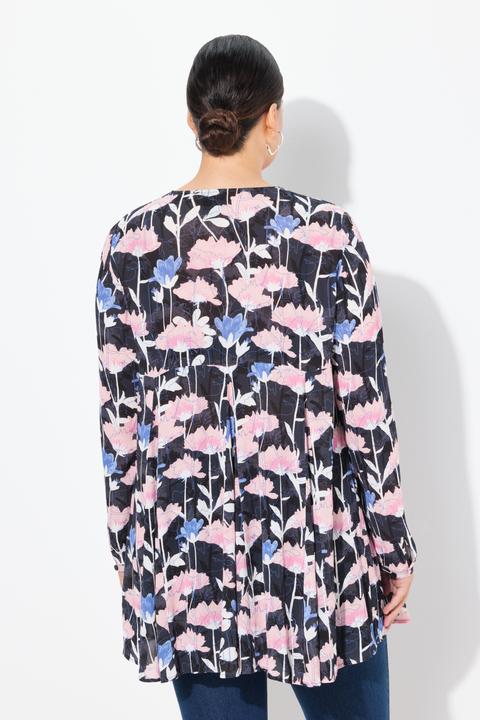 Produktbild Ulla Popken Bluse, Alloverdruck, A-Linie, Carree-Ausschnitt, Langarm (54)