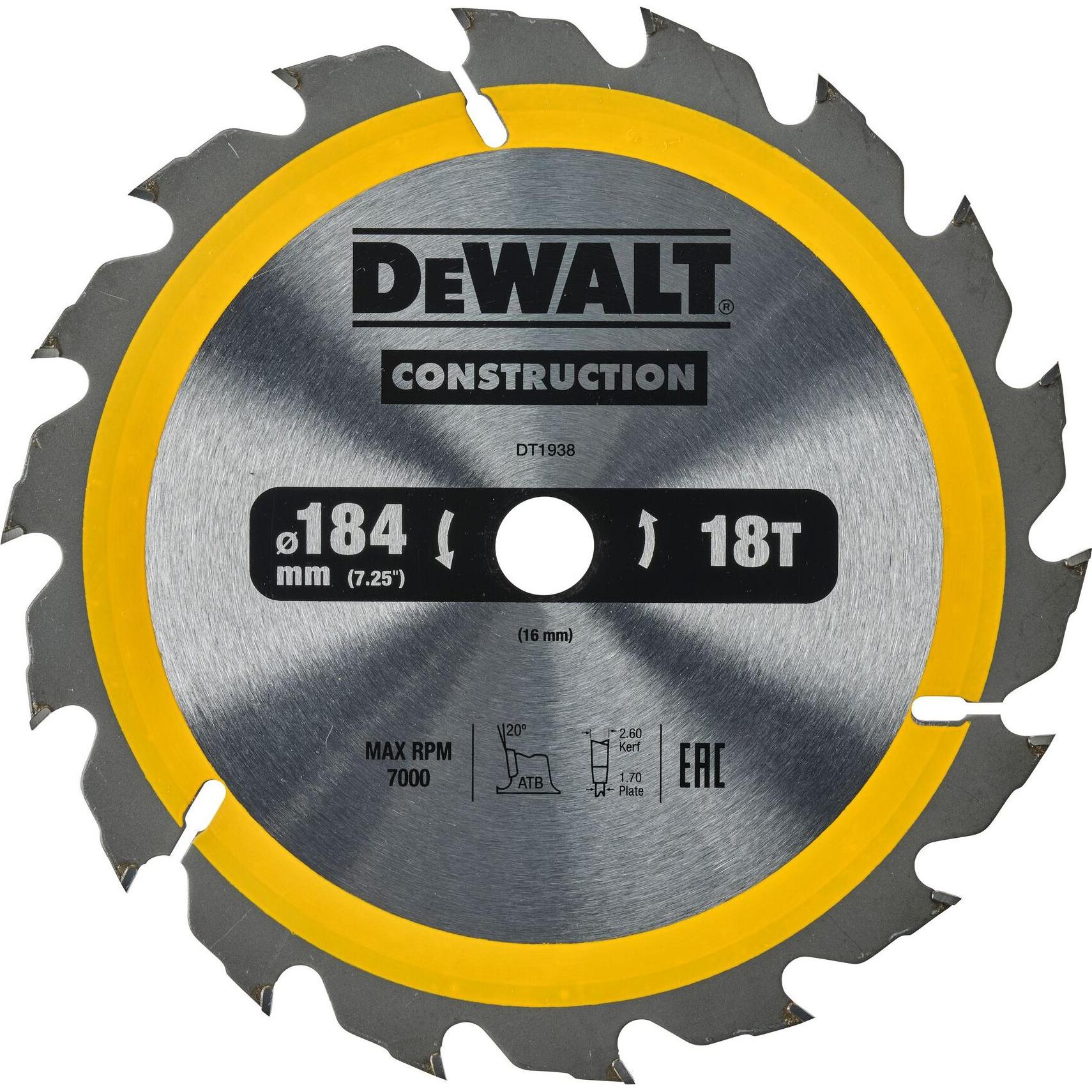 DeWalt, Sägeblatt, Wolframcarbid Kreissägeblatt, Ø 184mm