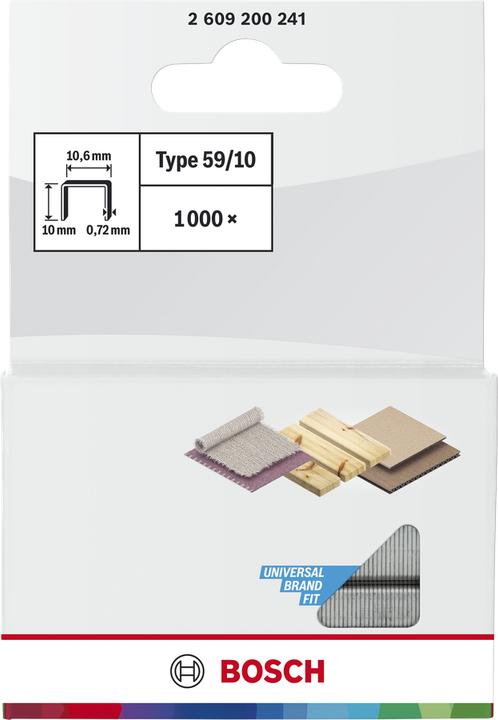 Produktbild Bosch Professional Zubehör Feindrahtklammer Typ 59, 10,6 x 0,72 x 10 mm, 1000er-Pack