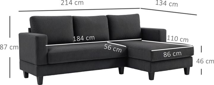 Actual product image Homcom Ecksofa Polyester, Schaumstoff Dunkelgrau (3-seater, Corner sofa)