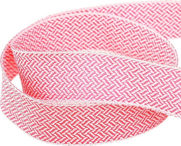 Produktbild Mabella Geschenkband Fischgrätmuster Weiss Pink Dekoband (1x)