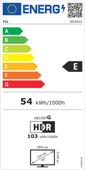Energie-Label TCL 50C6K (50", Mini-LED, 4K, 2025)