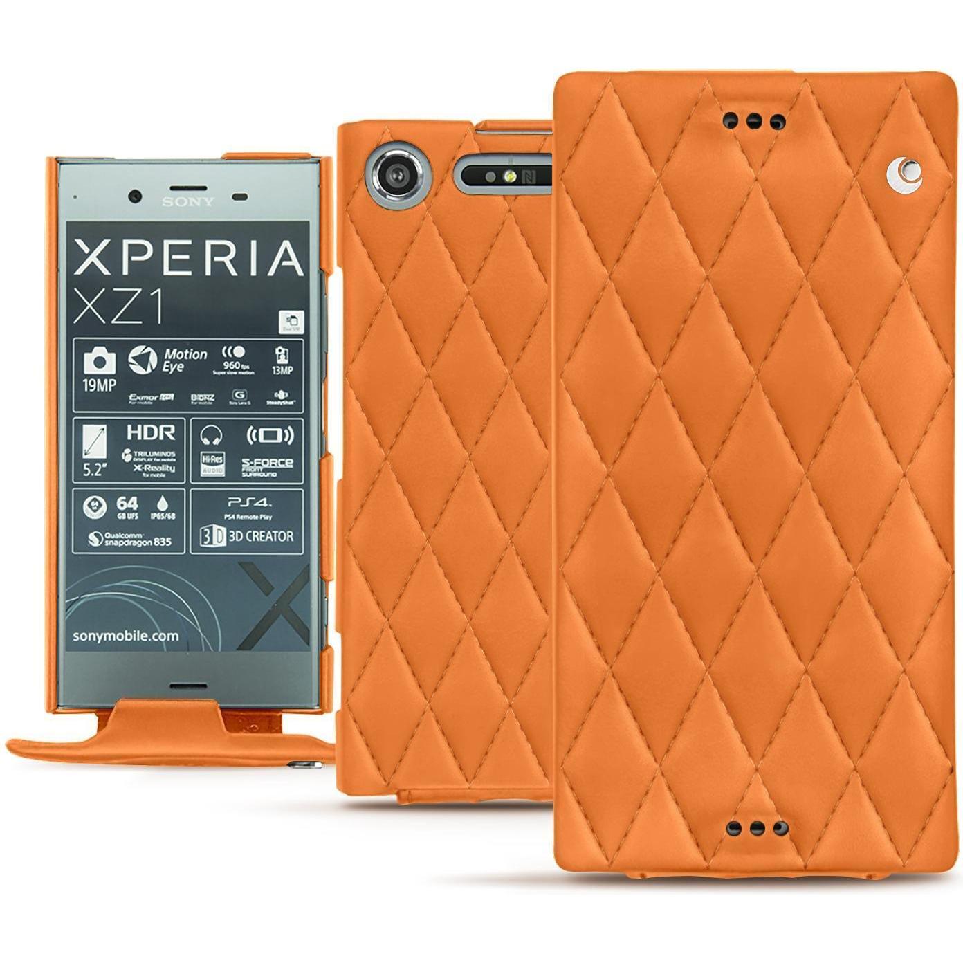 Noreve Lederschutzhülle vertikal (Sony Xperia XZ1), Smartphone Hülle, Orange