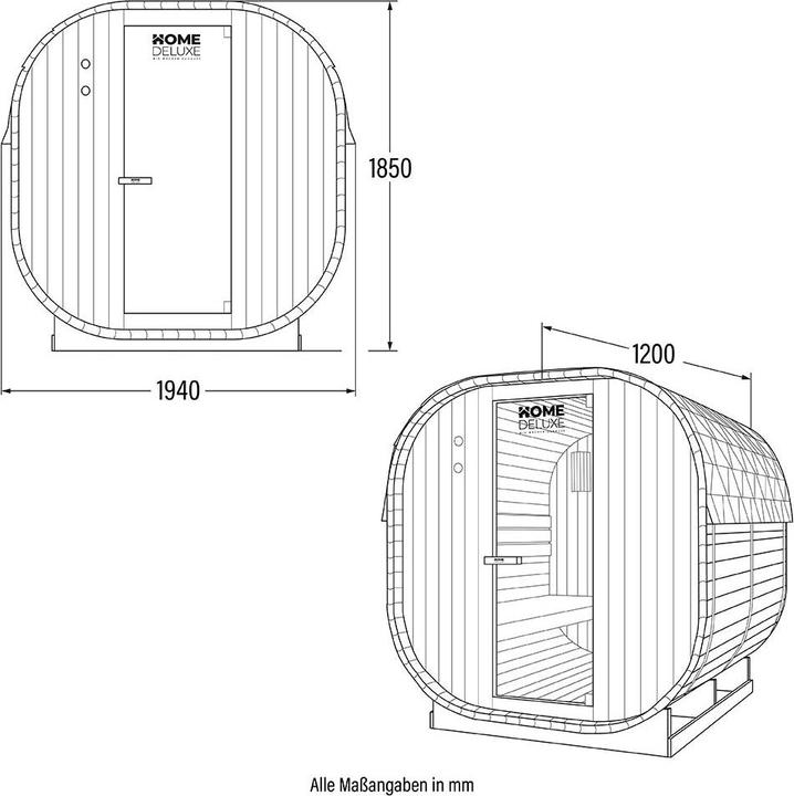 Actual product image Home Deluxe Outdoor sauna barrel sauna FLANN M - 184 x 120 cm for 2 persons - sauna with 3.6 kW heater (Plug & Play 3.6 KW internal control)