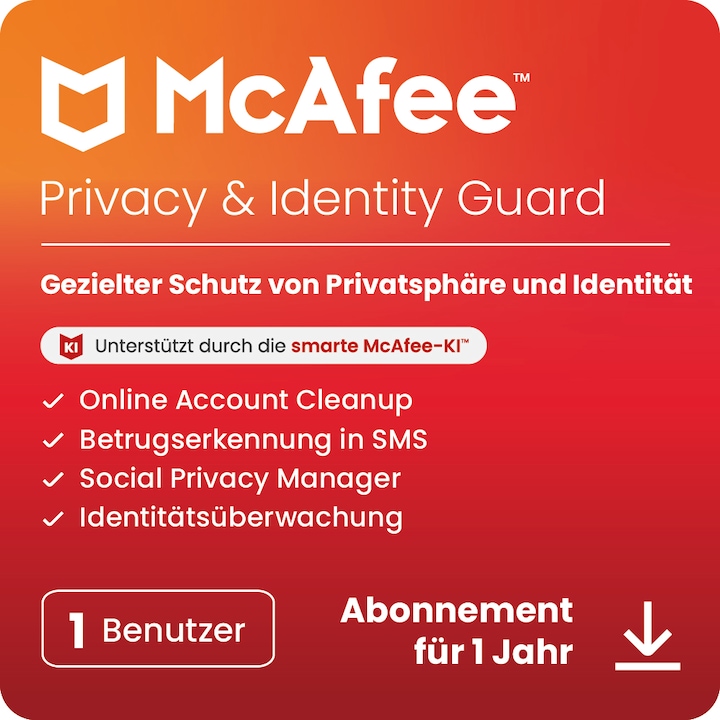 McAfee Privacy & Identity Guard (1 Benutzer) (1 Utente, 1 Dispositivi/Utenti, 12 mesi)