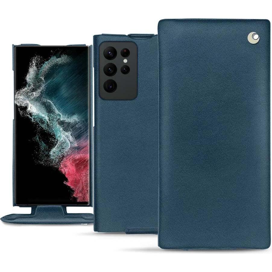 Noreve Lederschutzhülle vertikal (Samsung Galaxy S22 Ultra), Smartphone Hülle, Blau