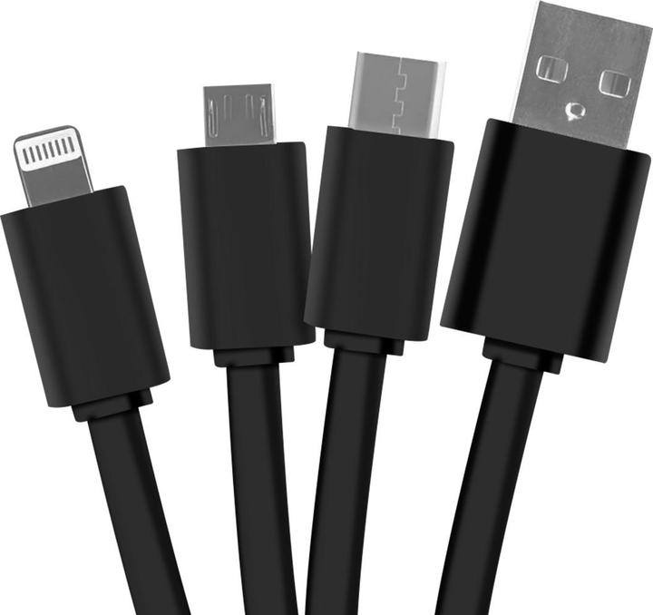 Produktbild Yello koko 3-in-1-Kabel Andy USB-C/Micro-USB/Lightning auf USB-A Untertasse Schlüsselanhänger-Format (0.15 m)