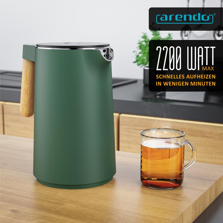 Produktbild Arendo Wasserkocher mit Temperatureinstellung 40–100 °C, Edelstahl, 1,5 L, Doppelwand, Anzeige, 2200 W (1.50 l)