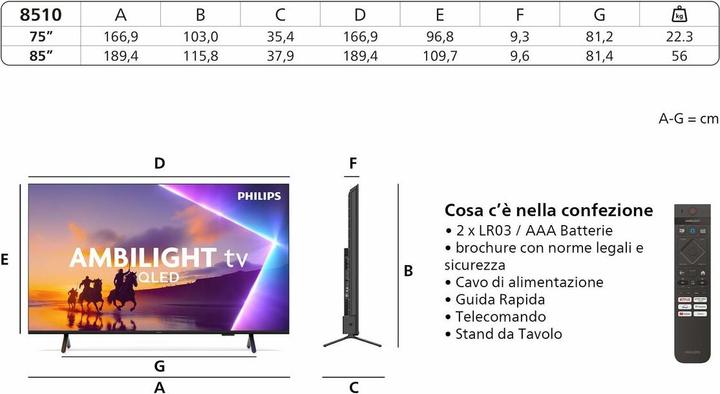 Produktbild Philips 75PUS8510 (75", QLED, 4K, 2023)