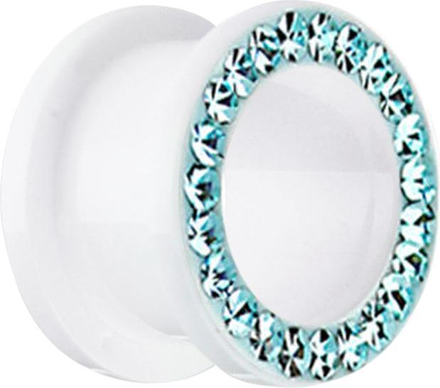 Produktbild Star Piercing Flesh Tunnel weiss mit Kristall aqua und Epoxy Schutzschicht (Kunststoff, ohne Messing)