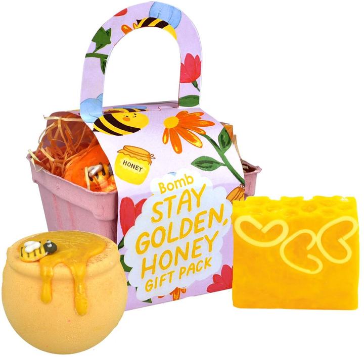 Actual product image Bomb Cosmetics Stay Golden Honey Punnet Bath Bomb and Soap Bar Set Gift Box (Body care set)